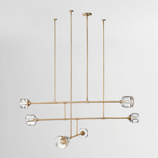 golden brass linear crystal shades chandelier