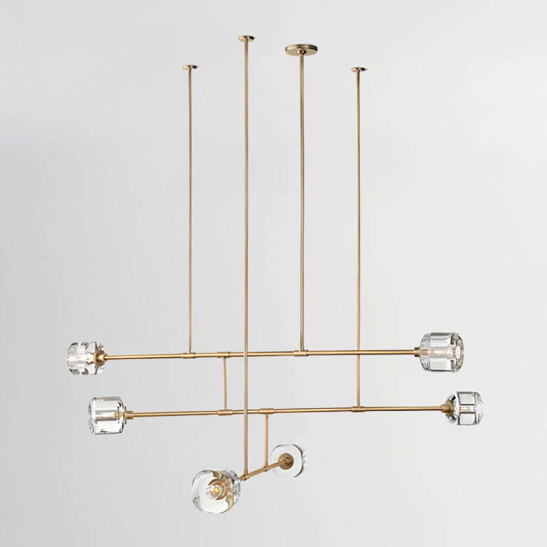 golden brass linear crystal shades chandelier