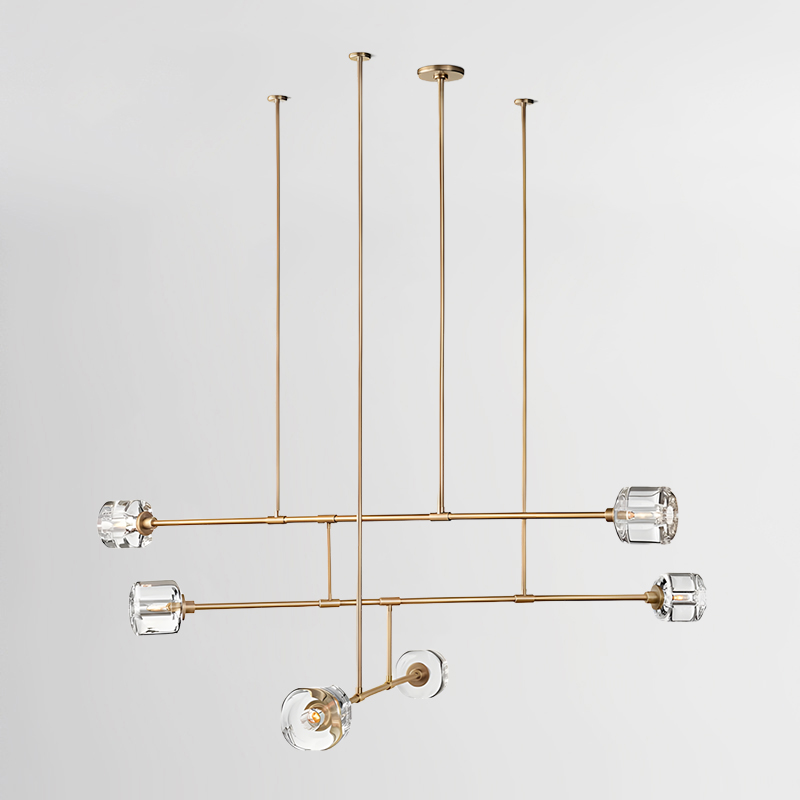 golden brass linear crystal shades chandelier