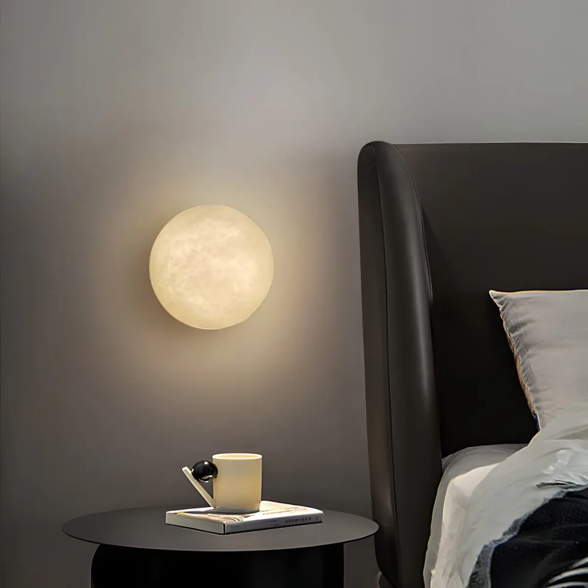 Semicircle moon wall sconce as bedside light