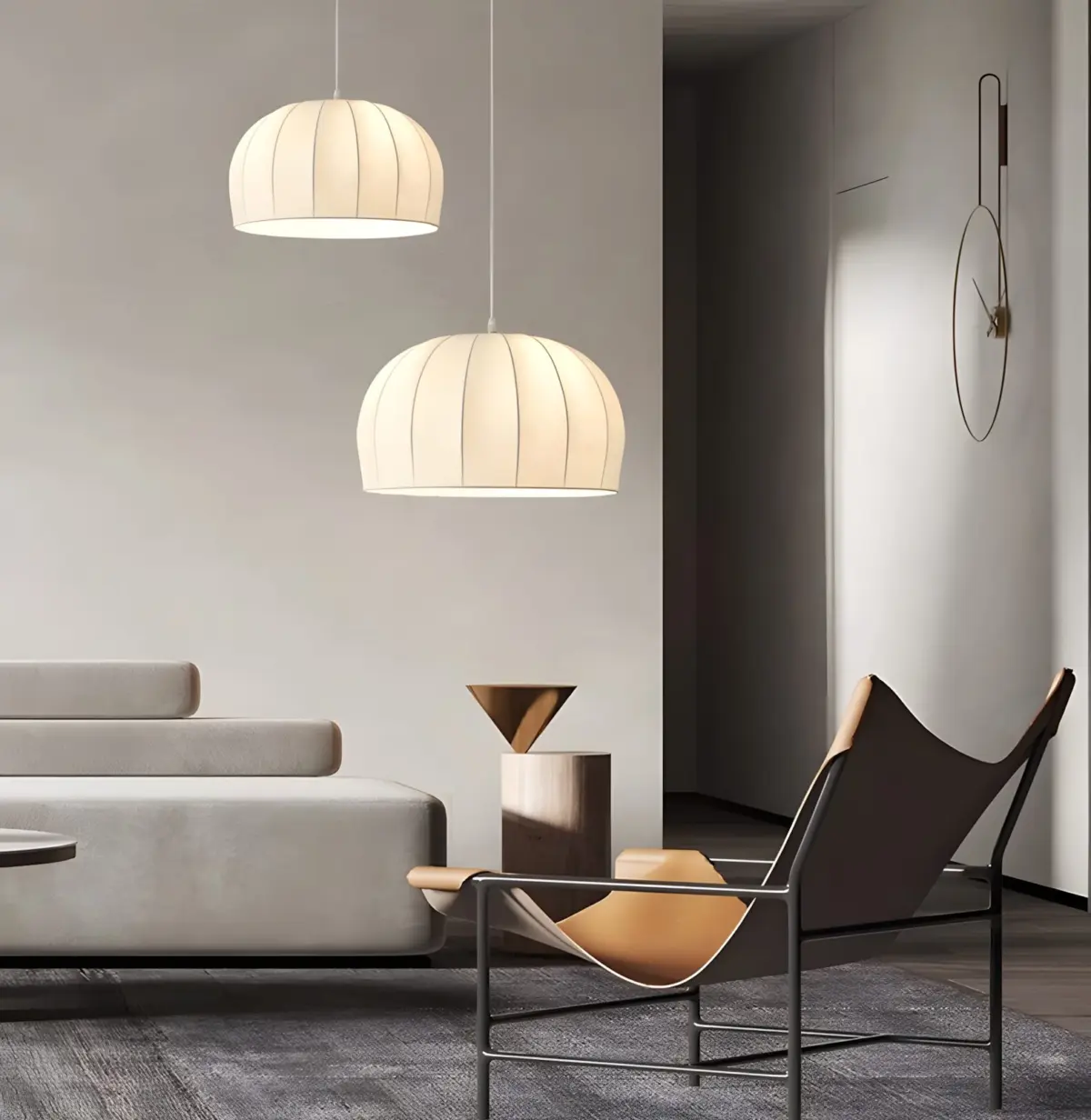 two aeron silk pendant lamp hanging in living room