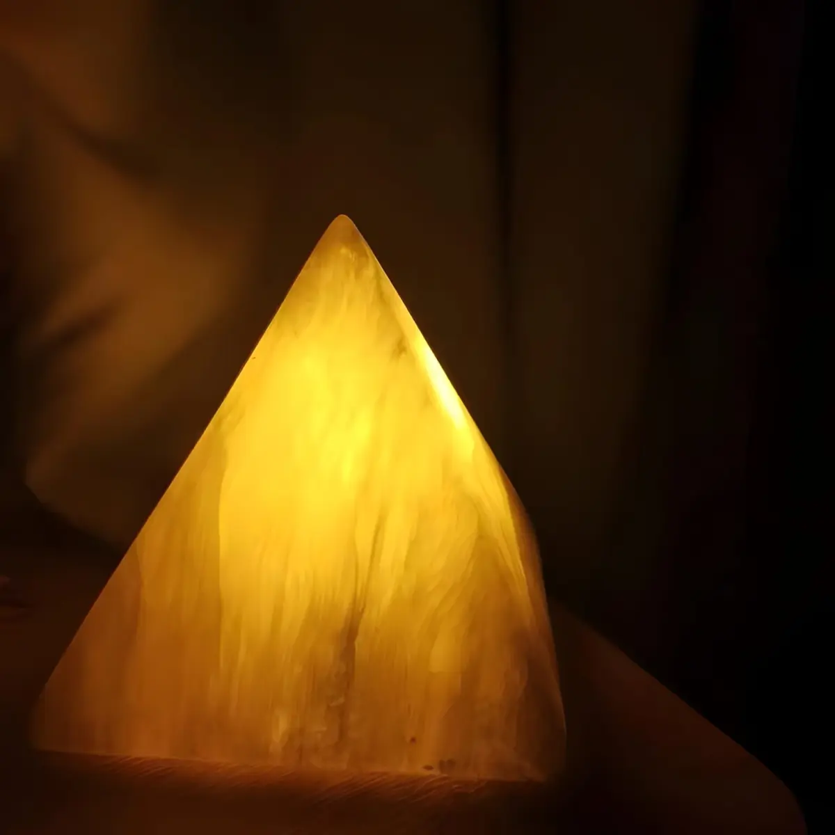 Alabaster pyramid table lamp warm light