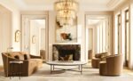 frosted glass chandelier hanging in the modern-style living room