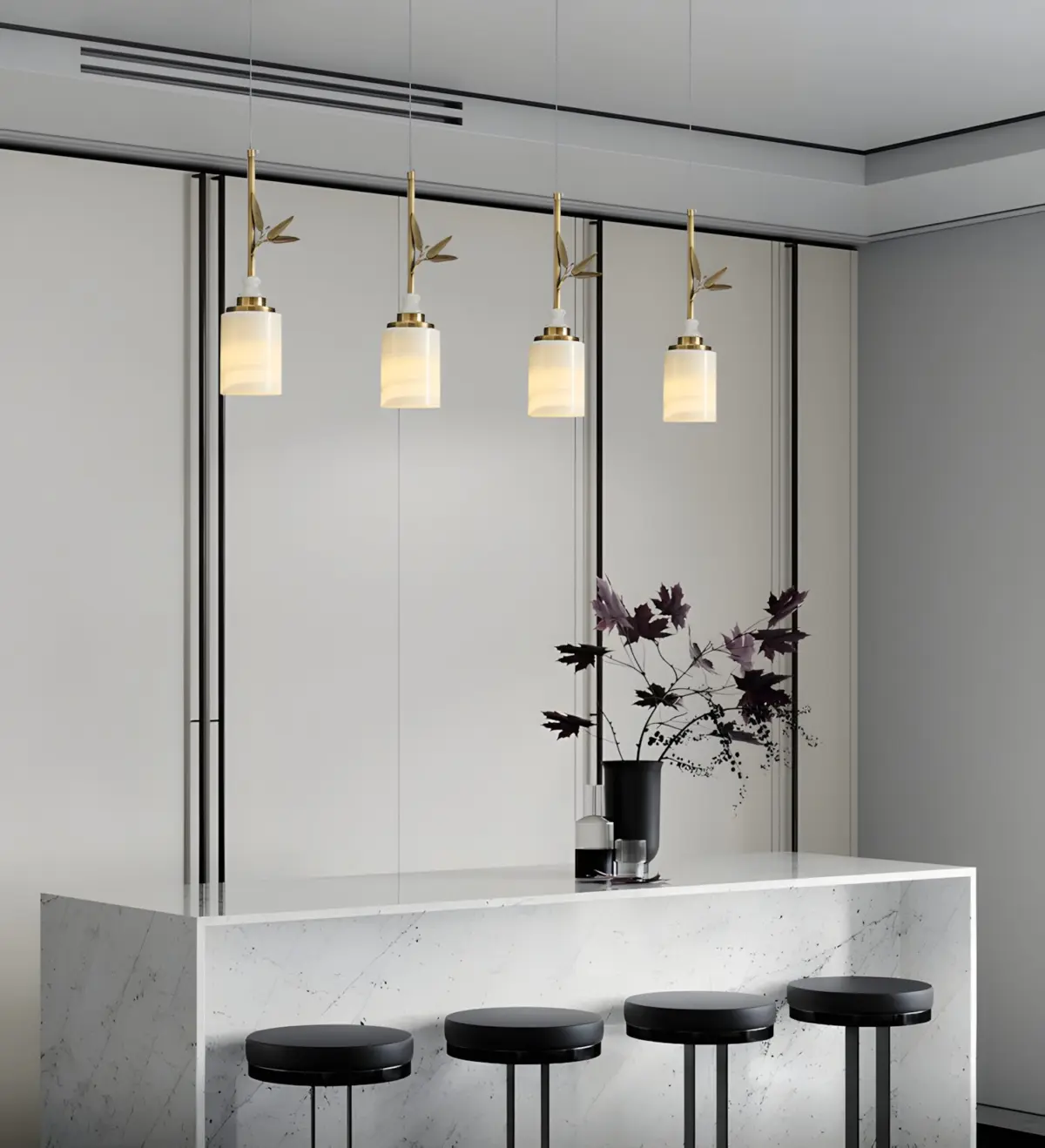 four bamboo leaf marble lampshade pendant light hanging