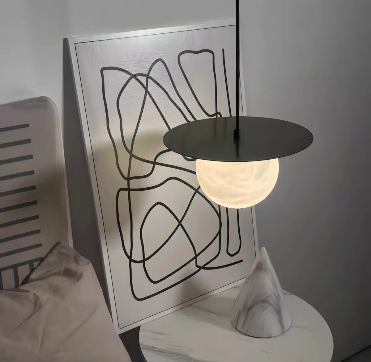borra moon disk pendant light top view