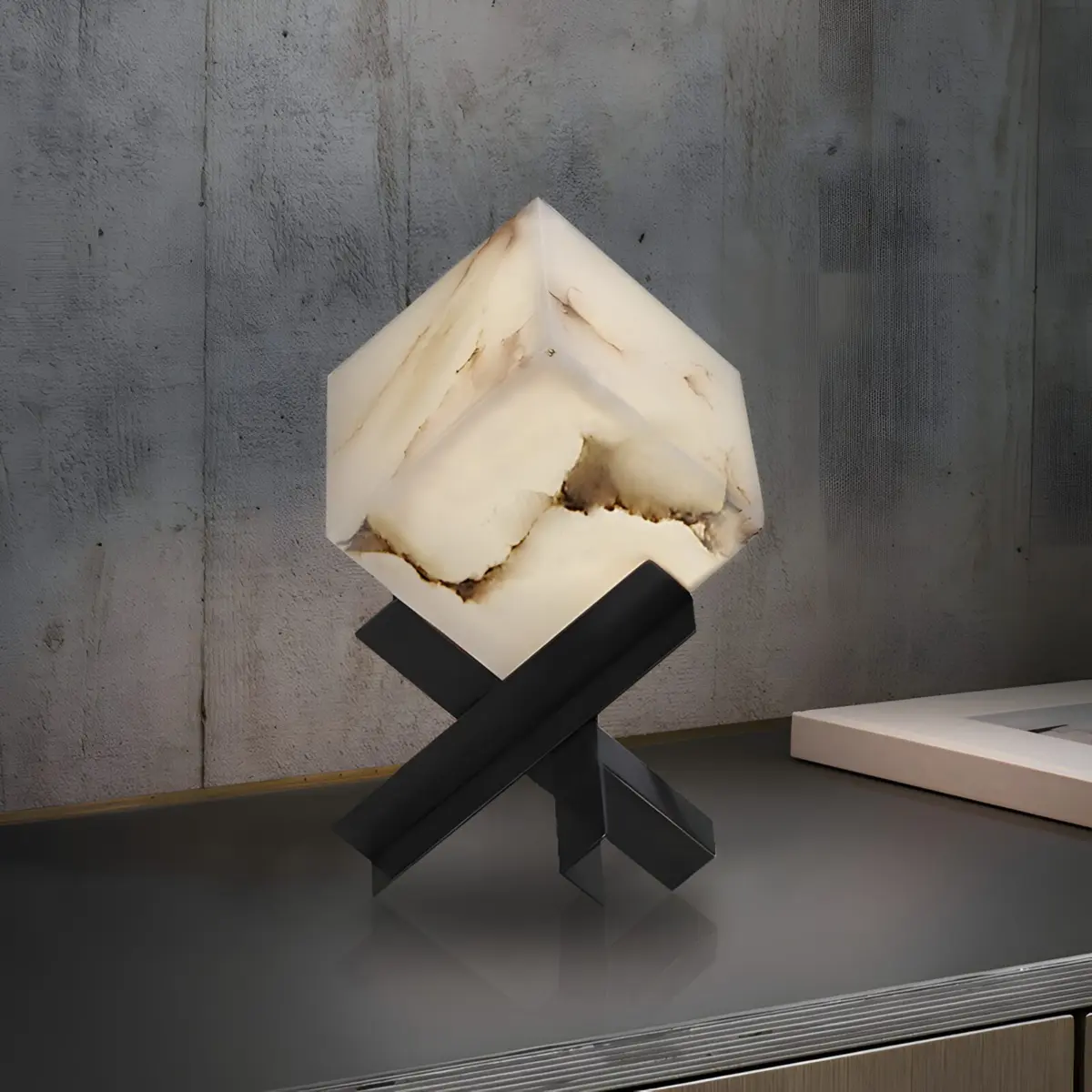 caelus marble table lamp placed on the table