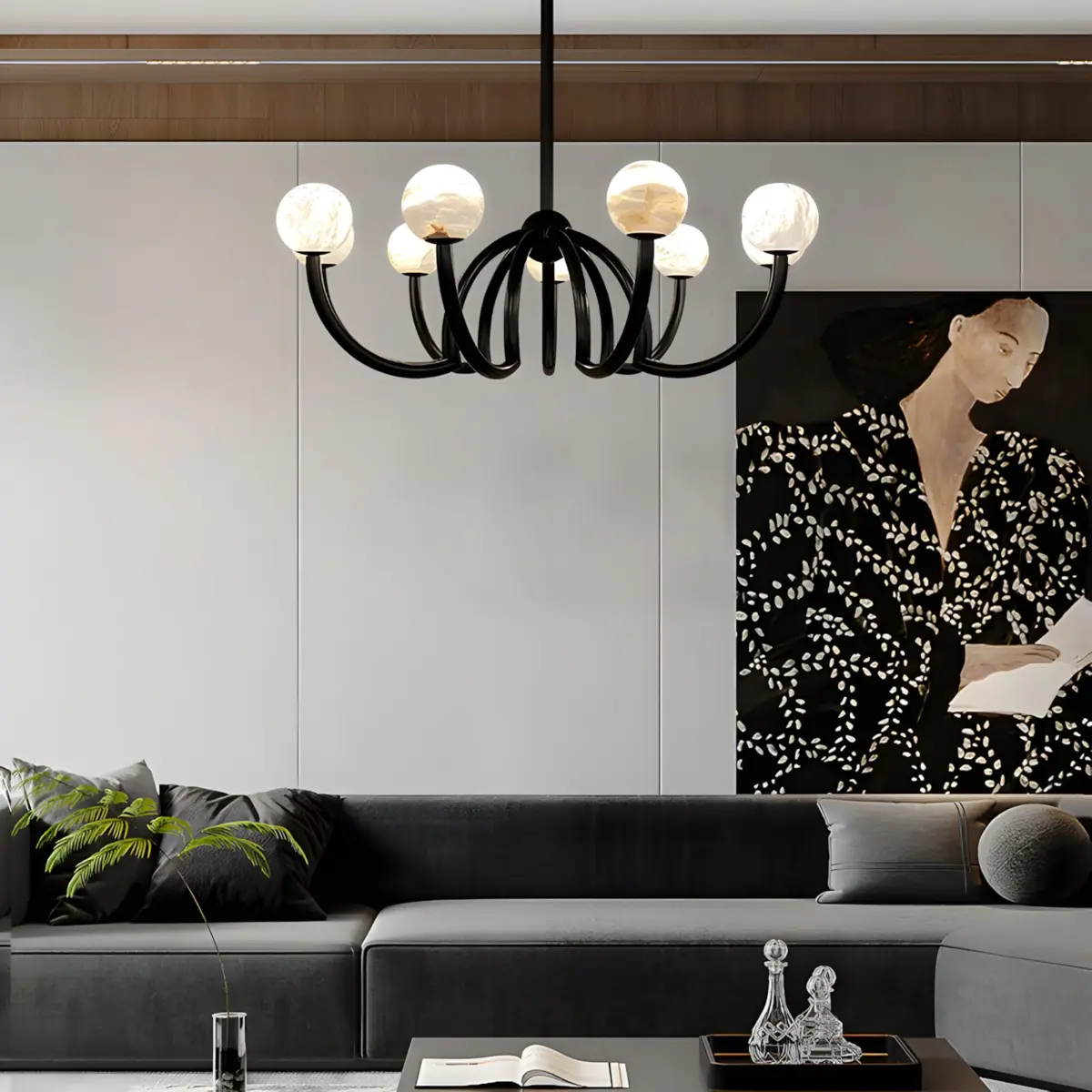 black cluster ball chandelier hanging