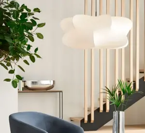 cocoon pendant light hanging in livingroom