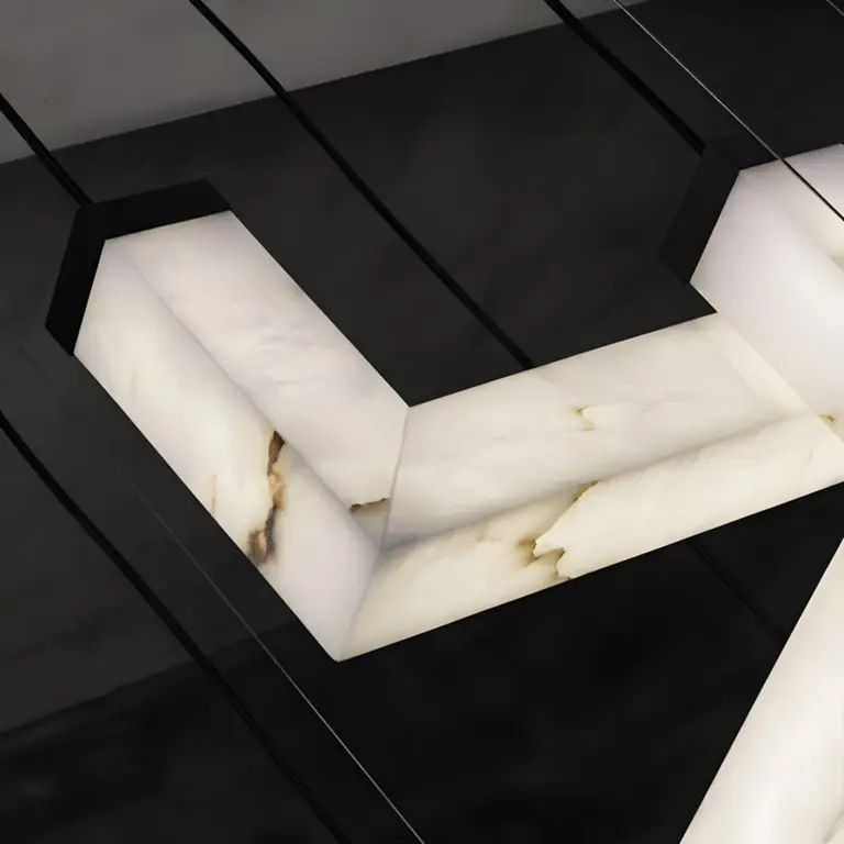 combined l-shaped chandelier marble detail