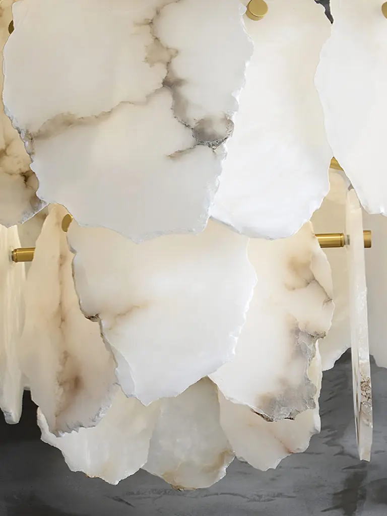 Gloire petal chandelier marble stone material detail