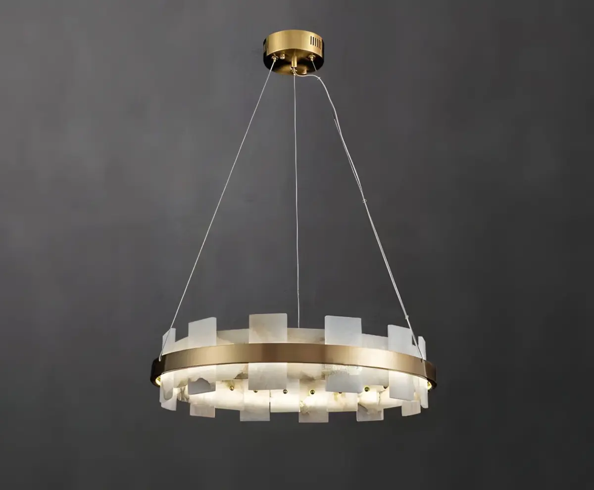 Gold ring chandelier overall view