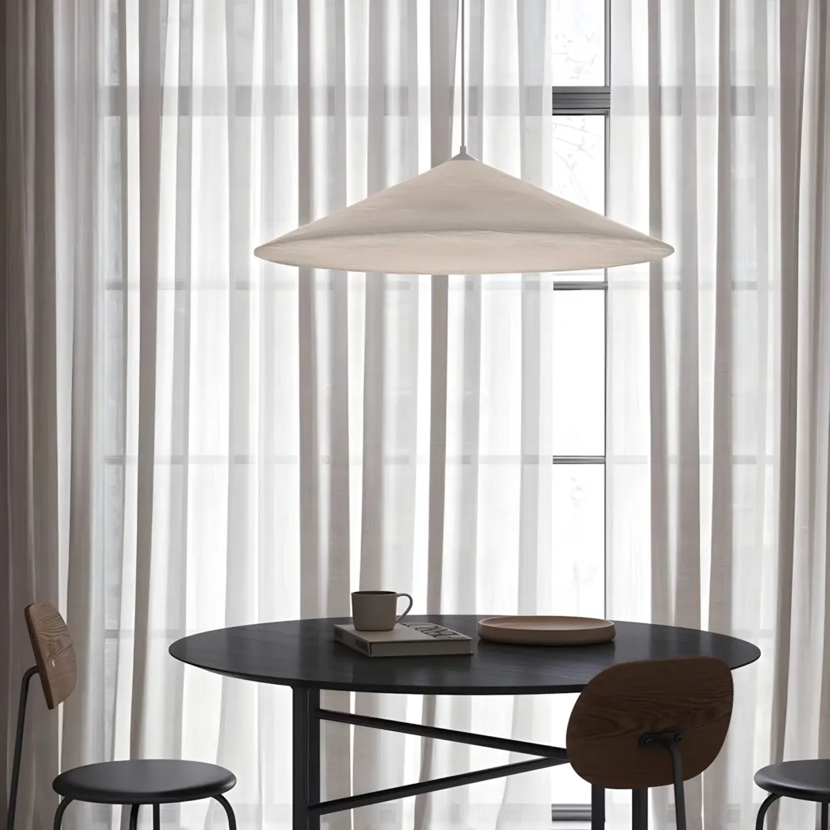 hill white silk pendant light hang beside window
