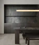 I-linear marble pendant light hanging in the dining room