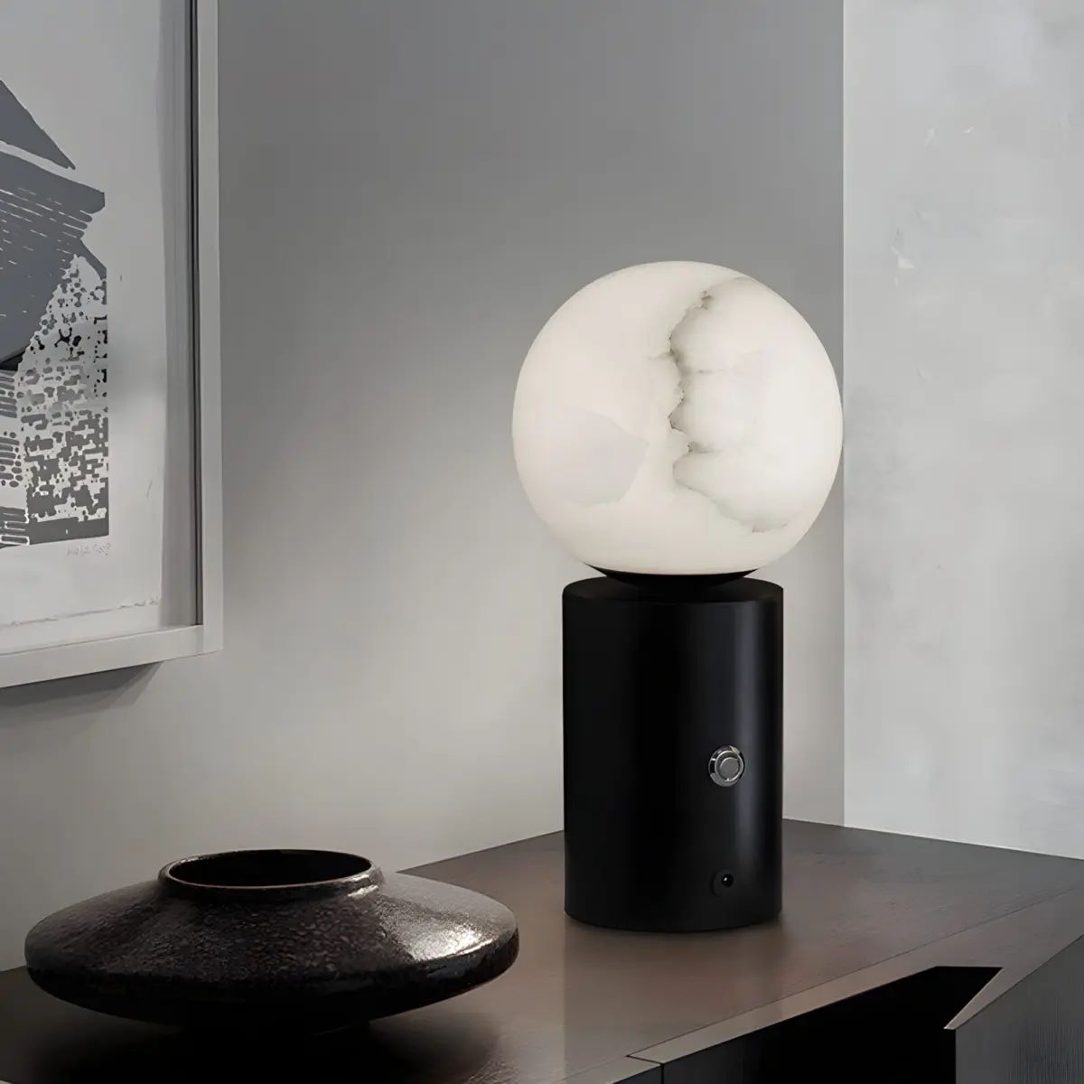 Larina moon table lamp is placed on the table