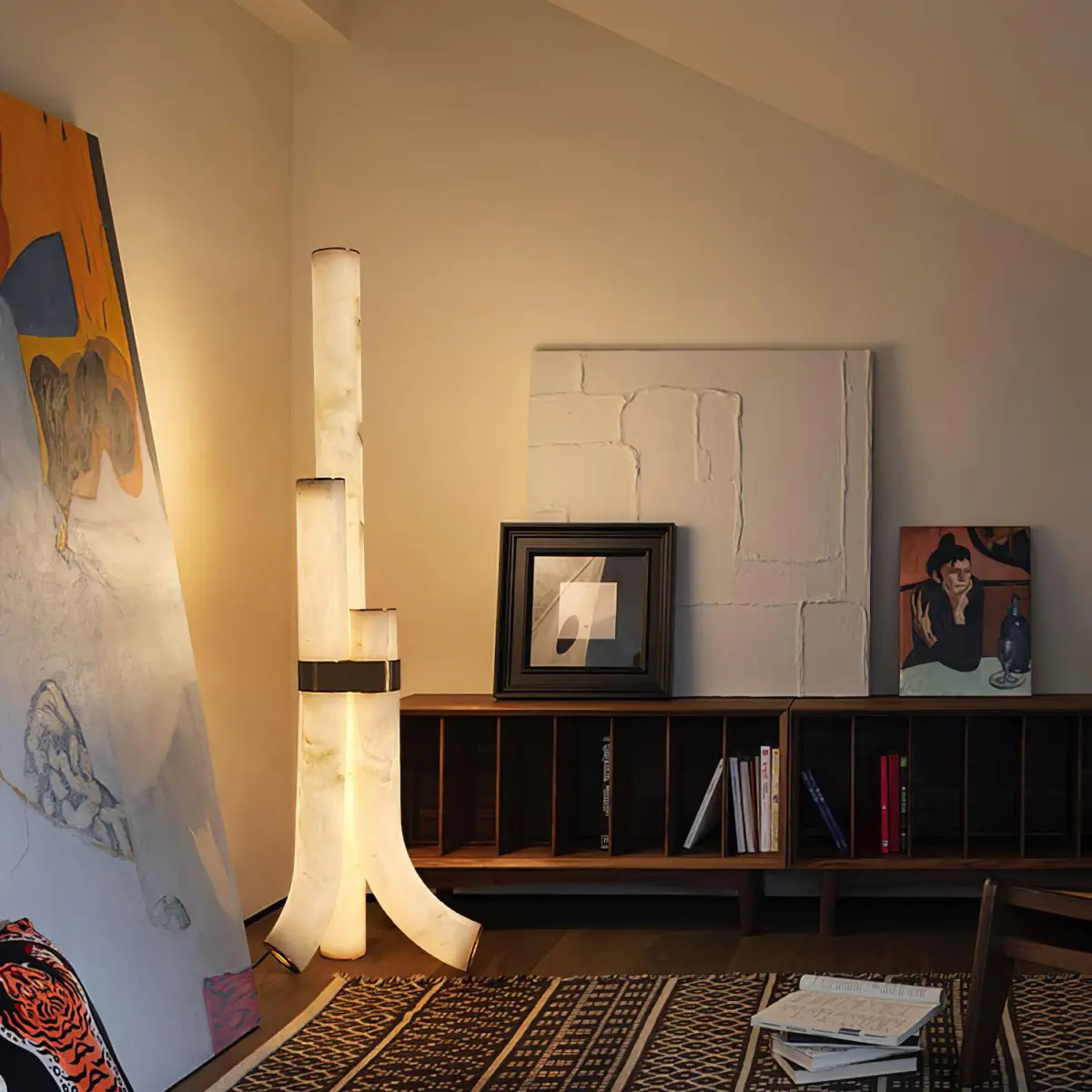 lyra piped floor lamp emits warm light