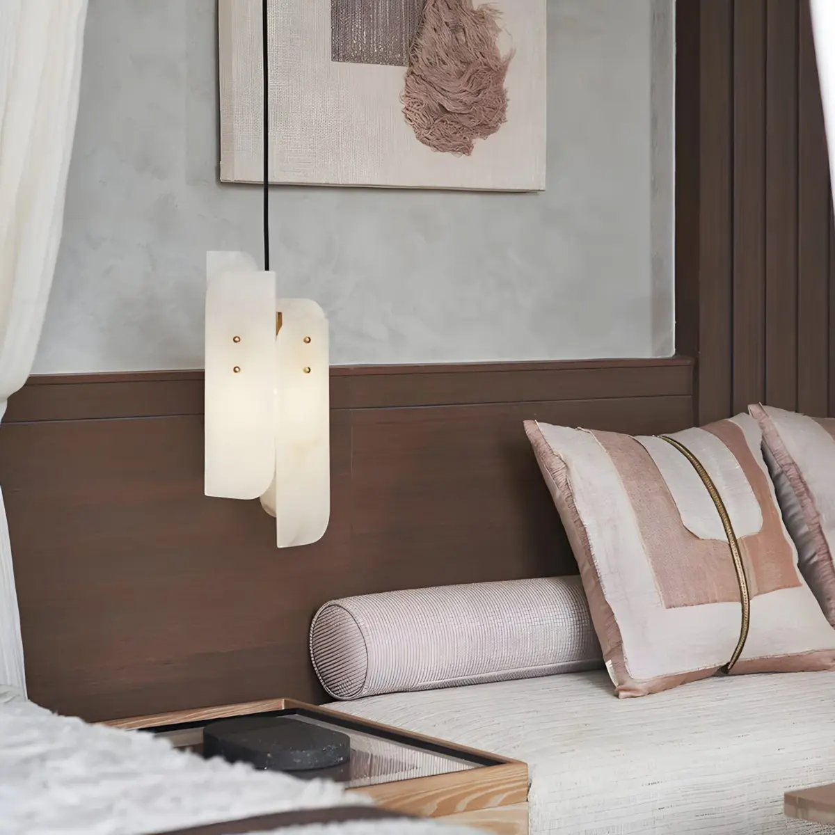 megalith pendant light hanging from bedside