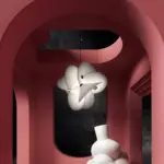 moooi serpentine light hanging in a small red room