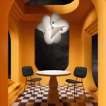 moooi serpentine light in a virtual small yellow room