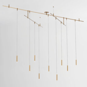 Suspended adjustable brass multi-drop chandelier