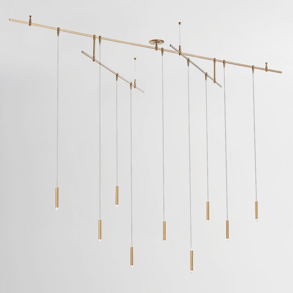 Suspended adjustable brass multi-drop chandelier