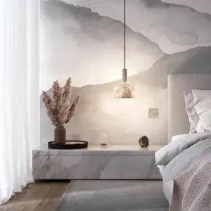 oki pendant light hanging beside the bed