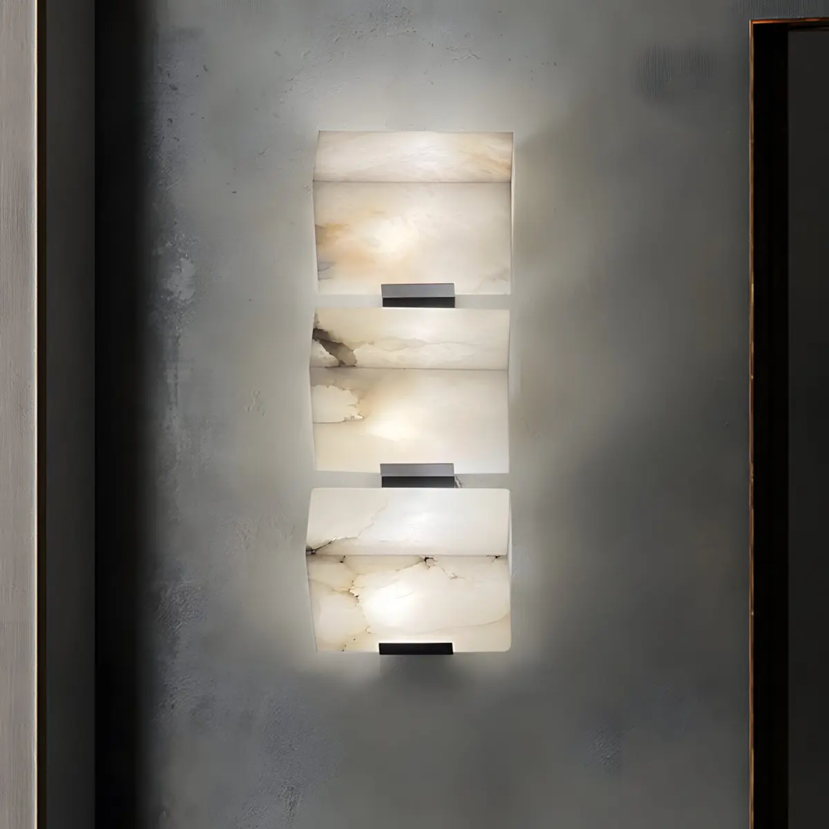 lighted triple sloping block wall lamp