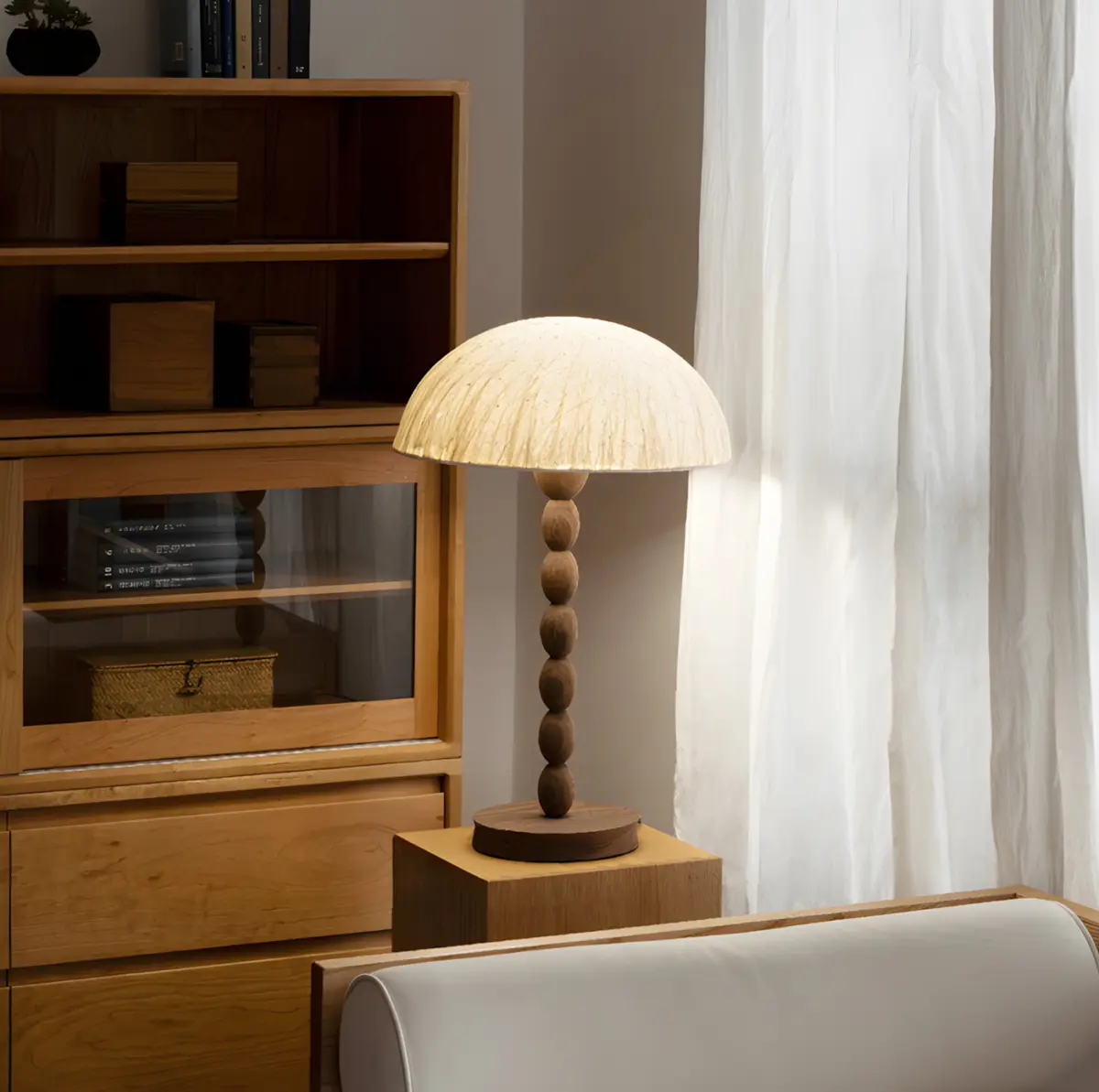 satori table lamp on a wooden stand