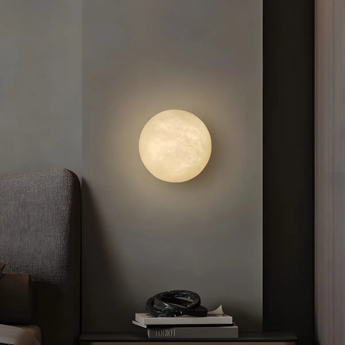 Semicircle moon wall sconce as bedside decor