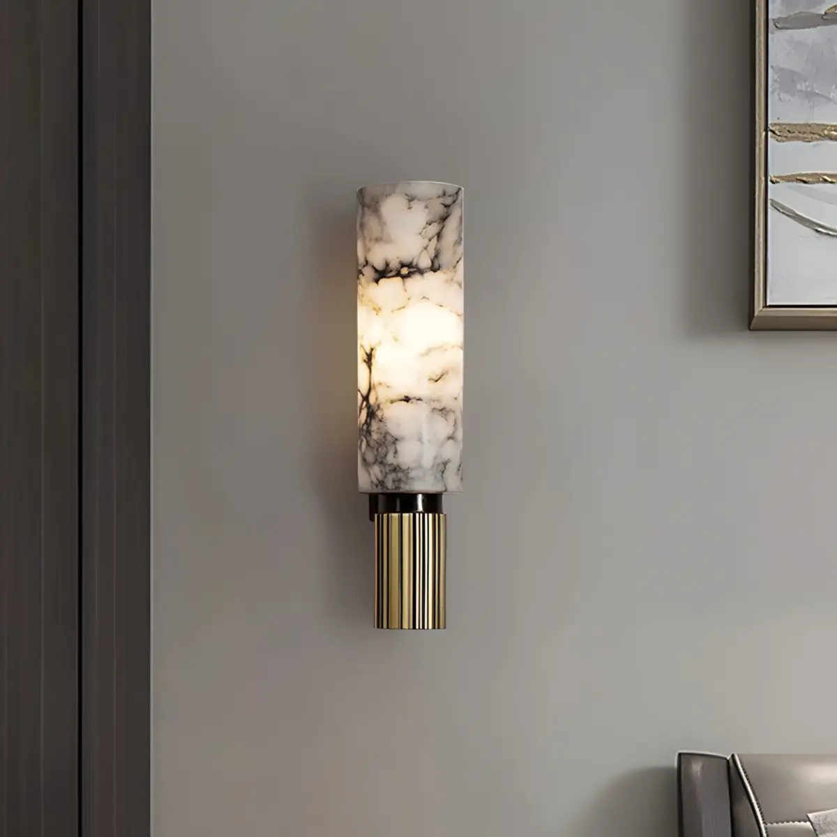 Spanish marble wall sconce mounted front view