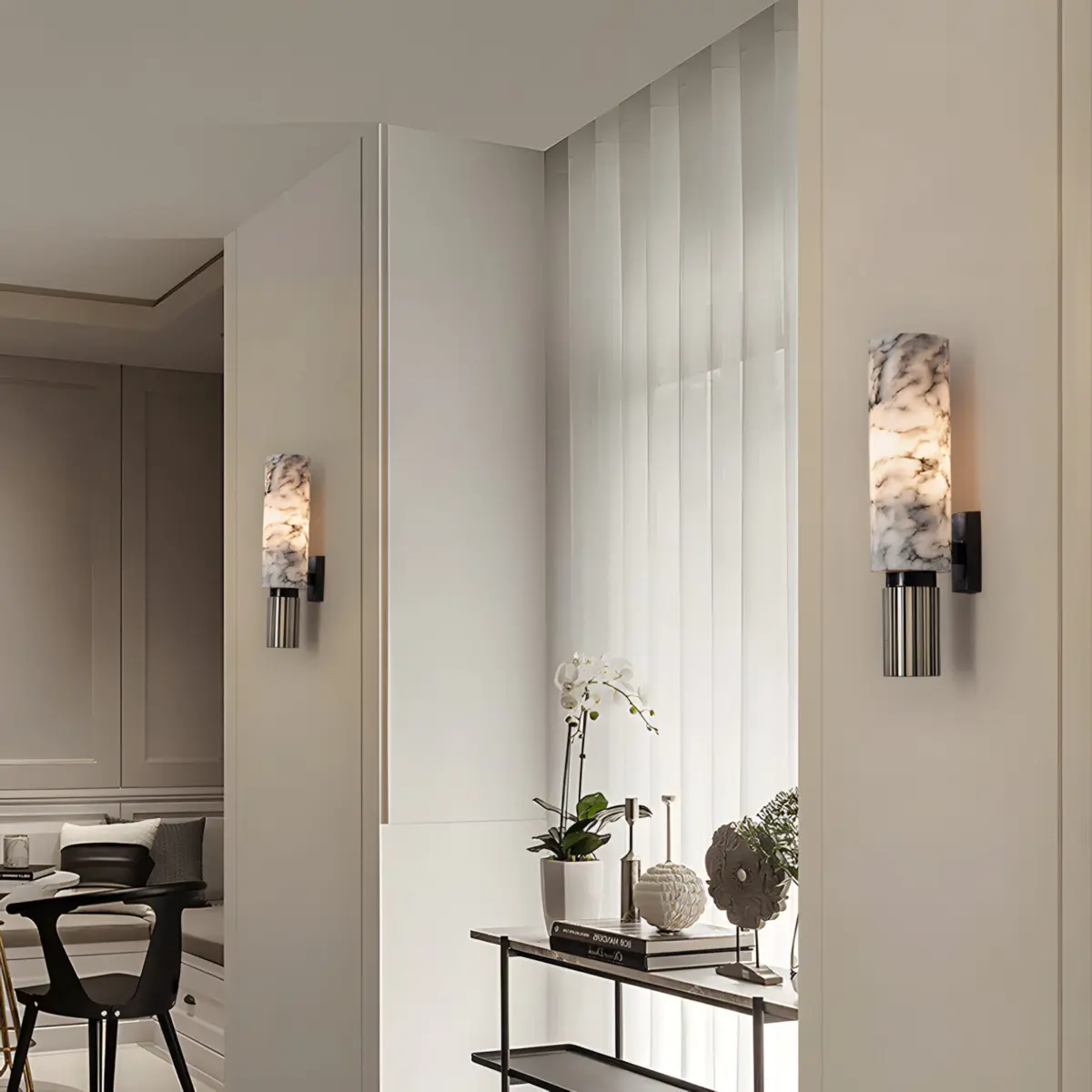 two spanish marble wall sconce mounted on the wall as a decor light