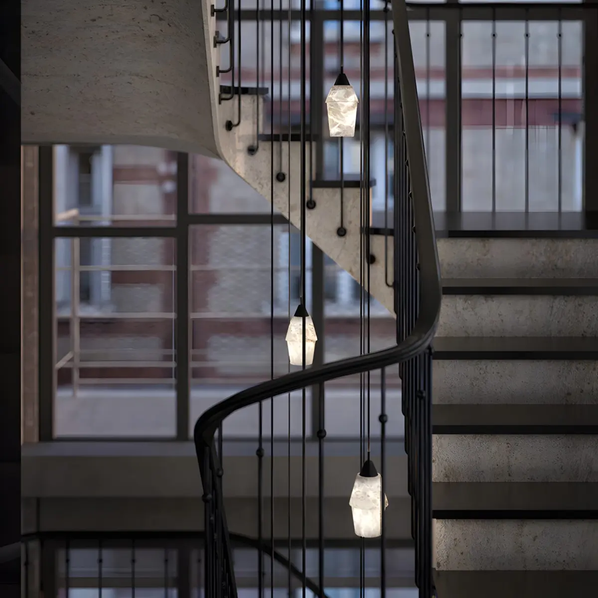 ten ma do pendant lamp hanging in the stairwel