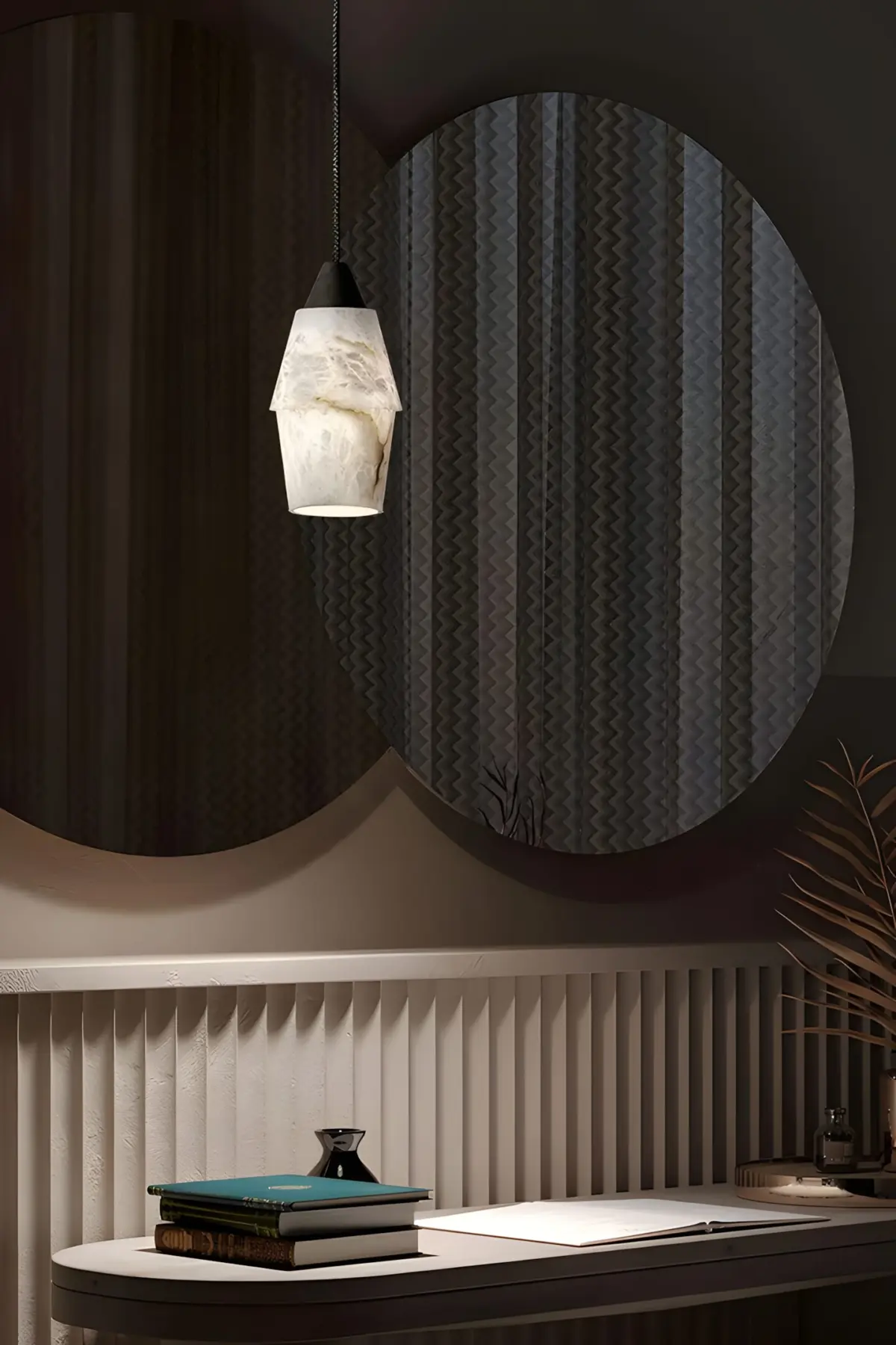 one ten ma do pendant lamp hanging above the book table