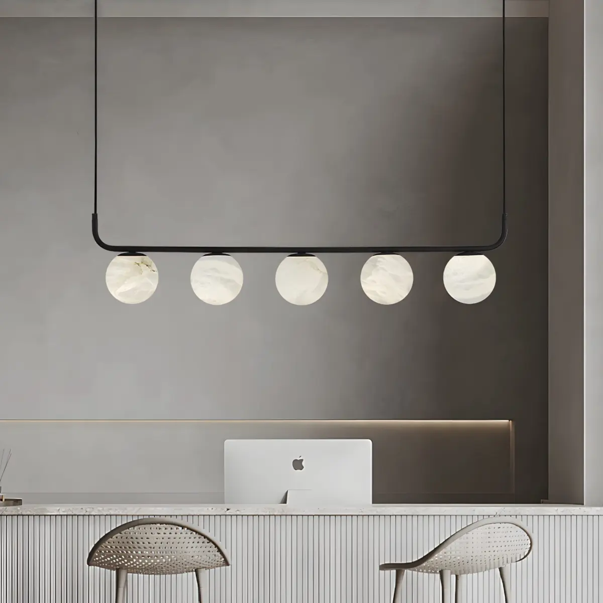 tribeca zara pendant hanging on the reception counter