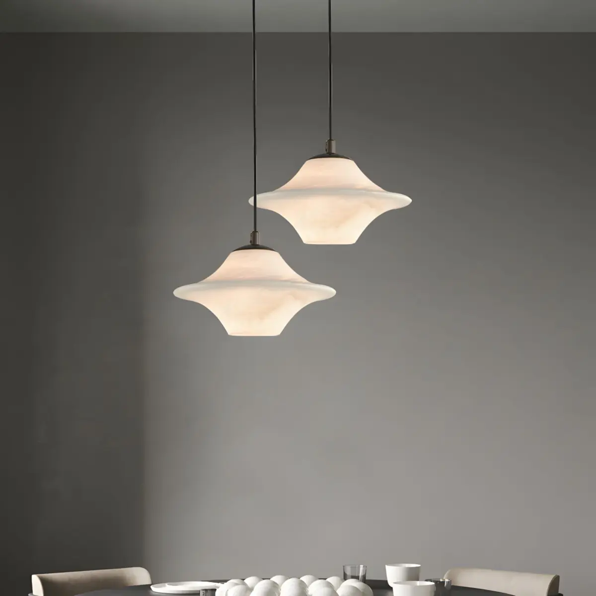 two UFO alabaster pendant light hanging