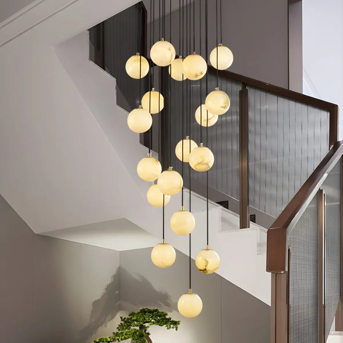 villa ball suspension chandelier staircase scene