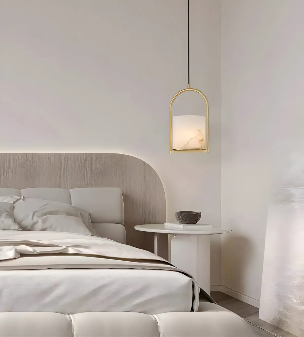 zynora birdcage pendant light hanging near the bed