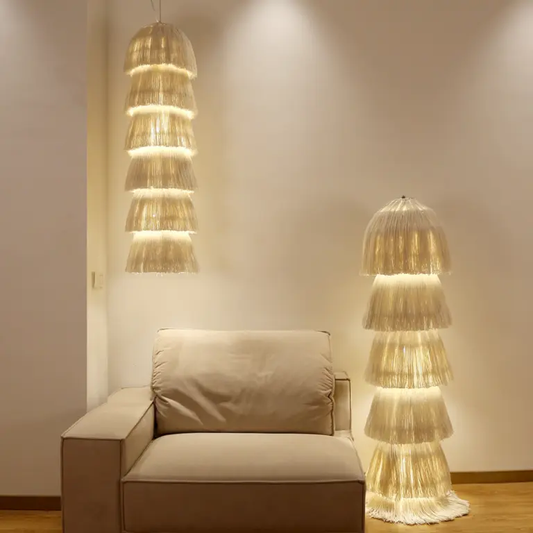 boho yarn floor lamp and boho yarn pendant light