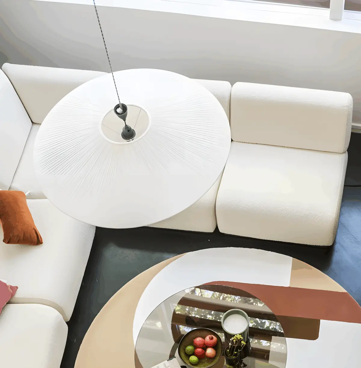 brera fabric pleated pendant light overhead perspective