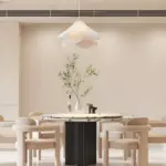 ethereal bloom fabric pendant light hanging above table