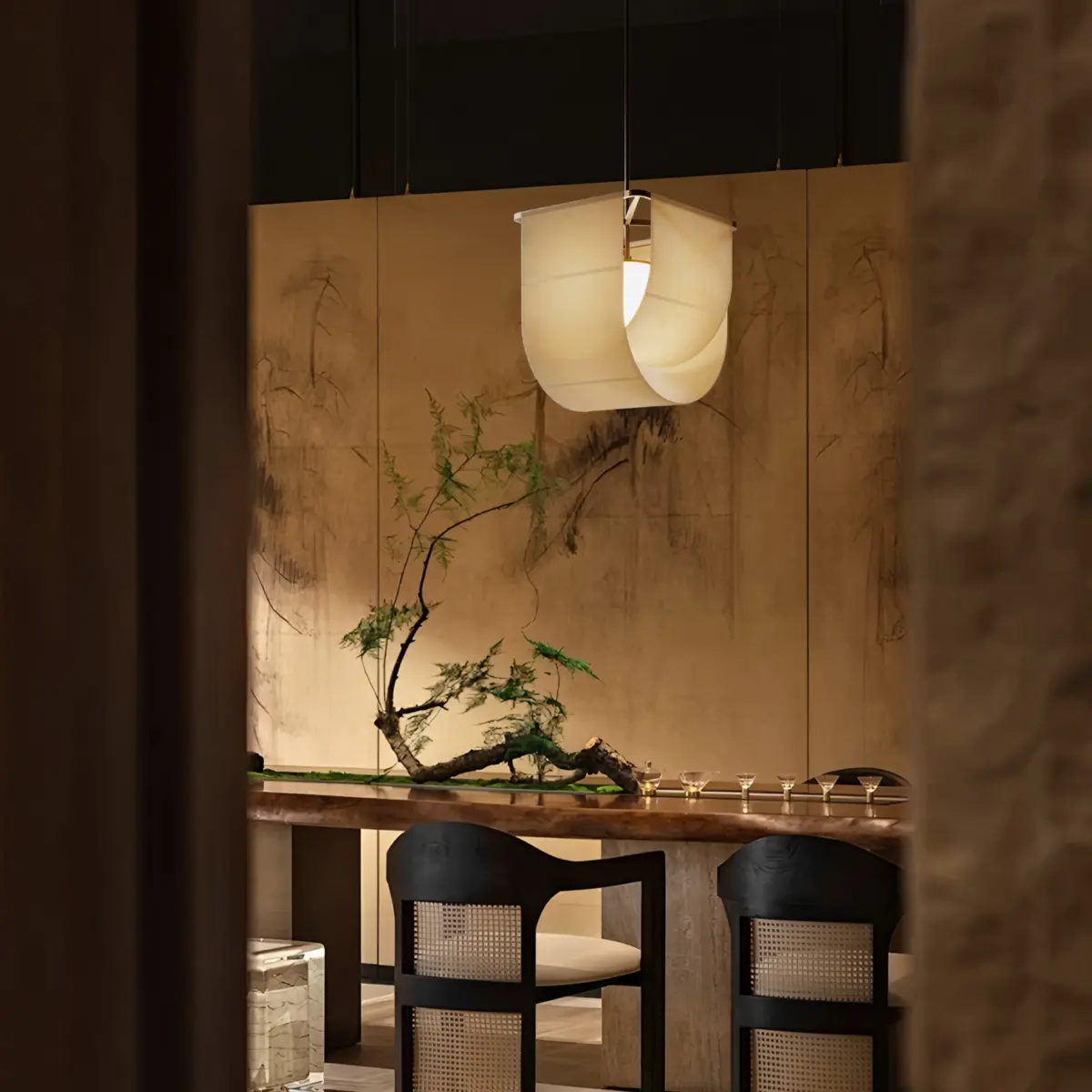 michel pendant hanging in a Zen-inspired room