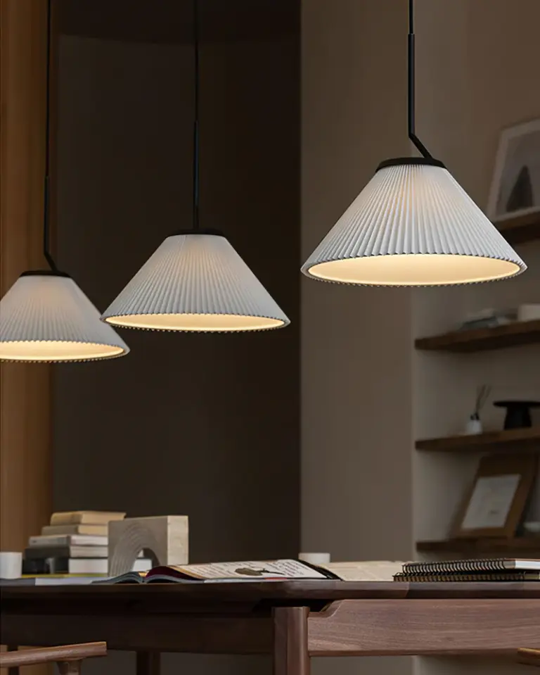 three nebra pleated pendant lamp upward angle