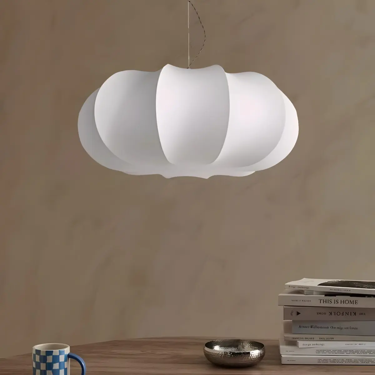 unlighed oblate pumpkin shade silk made pendant lamp