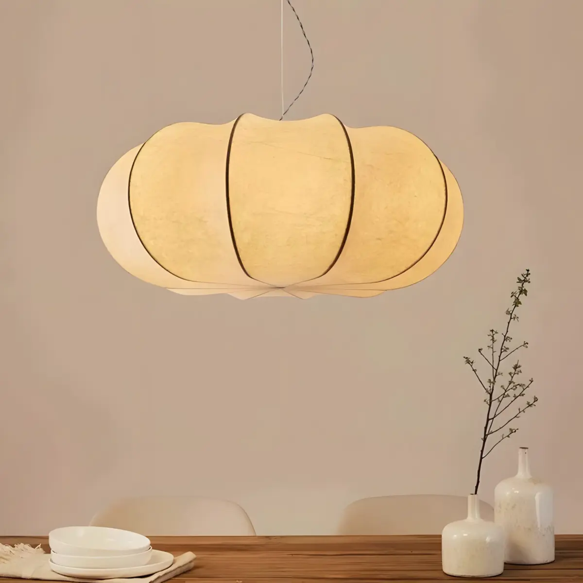 oblate pumpkin shade silk made pendant lamp hanging