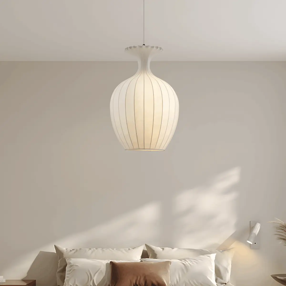 oinos silk made lantern hanging in bedroom