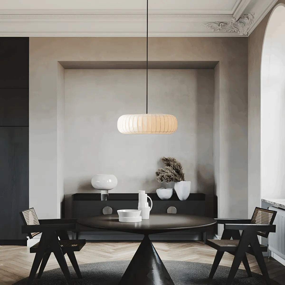 rossau tr36 silk pendant hanging in dining room