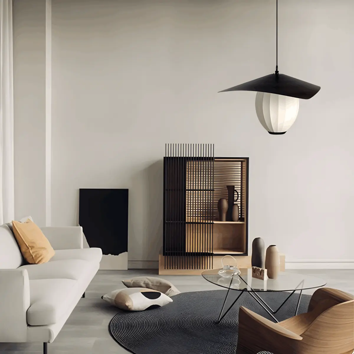 satellite silk made pendant light hanging in living room
