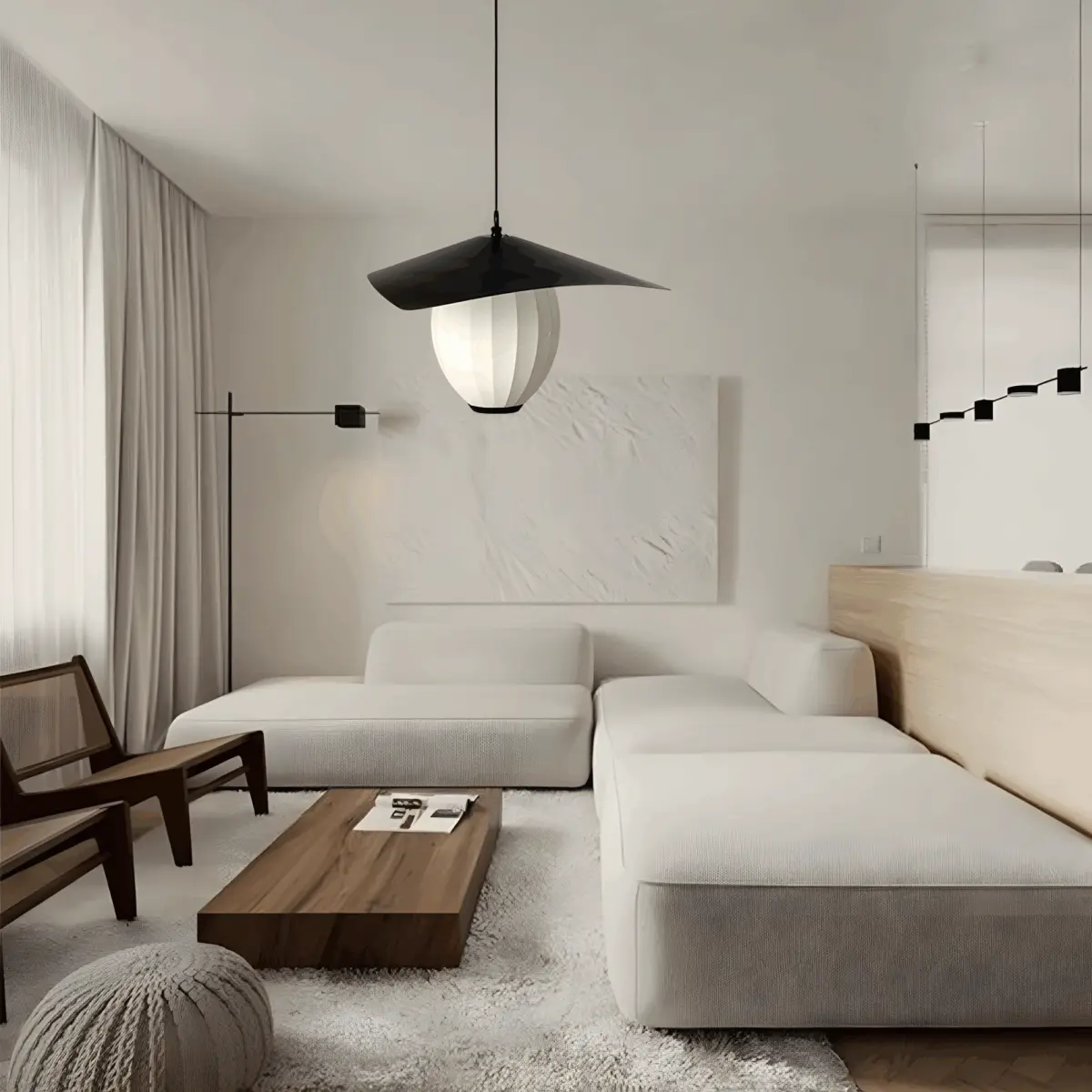satellite silk made pendant light hanging in big sofa room