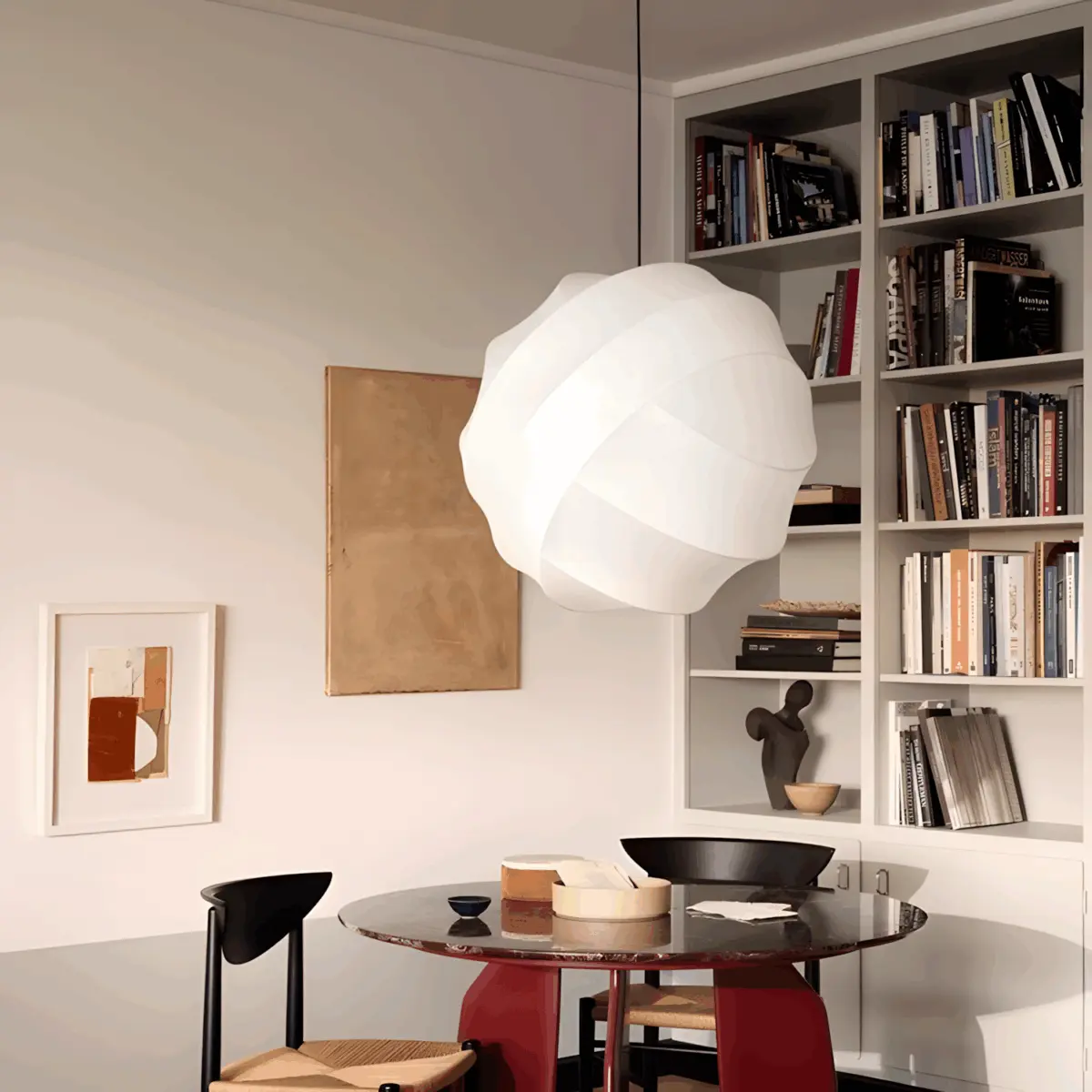 turner silk made pendant lamp in the coner table
