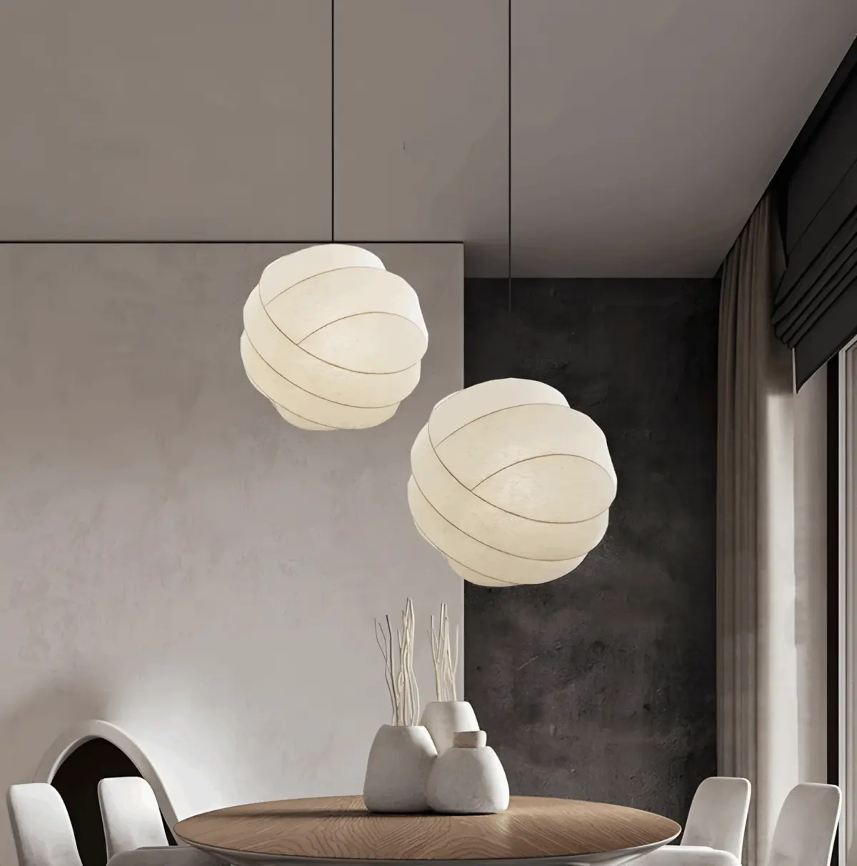 two turner silk made pendant lamp hanging above table