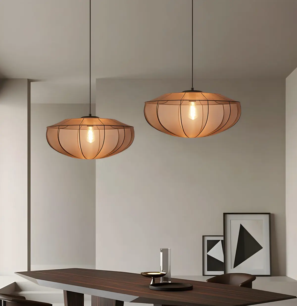 two black westwing beau fabric pendant light hanging above table